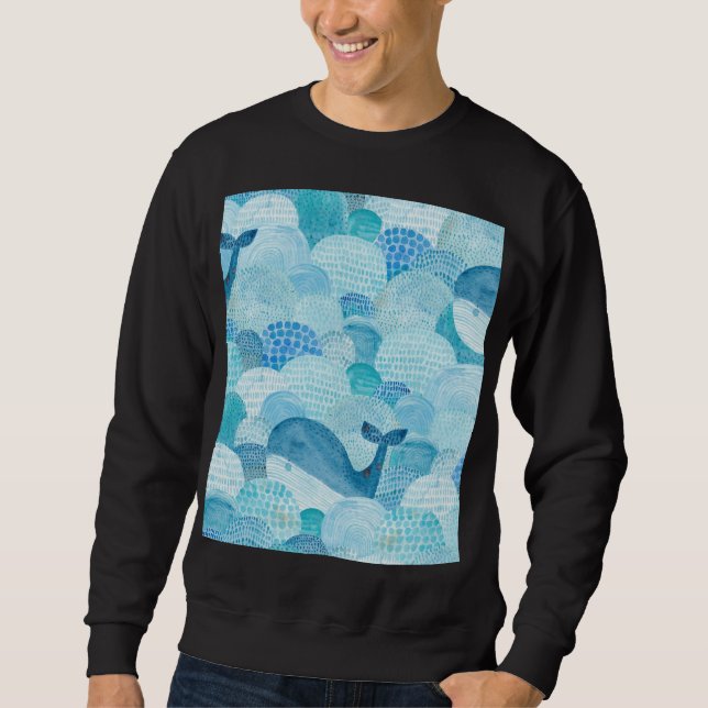Sweatshirt Vagues, baleine, texture bleu enfantine (Devant)
