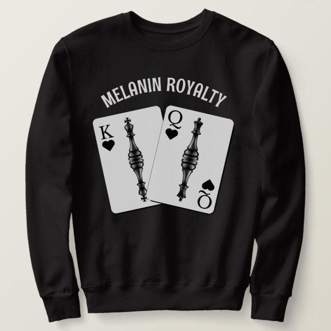 Sweatshirt Valentine BLACK KING QUEEN CARTES DE JEU Couples (Design devant)