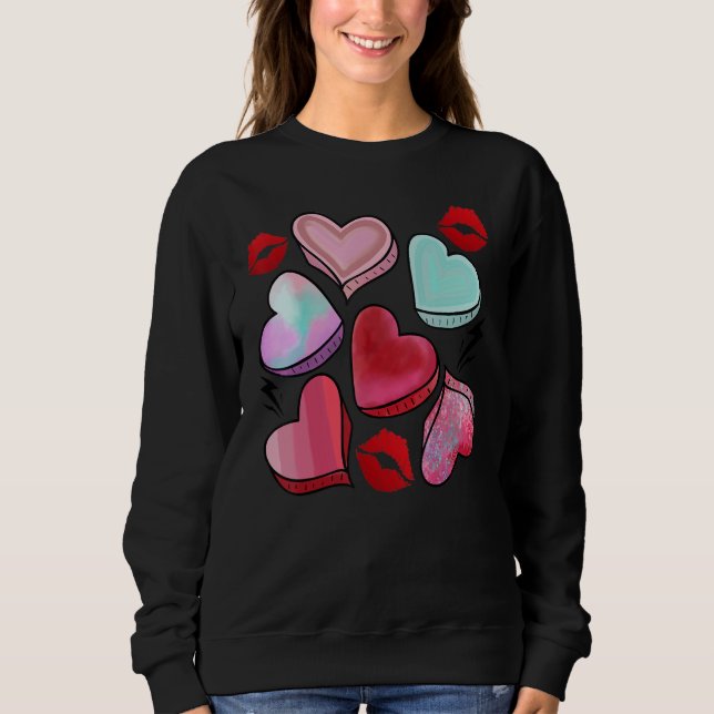 Sweatshirt Valentine Sweet Candy Heart Kiss Lips Happy Valent (Devant)