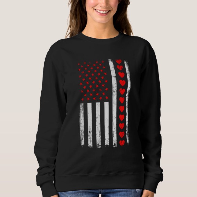 Sweatshirt Valentines Day American Flag Hearts Him Her Boys G (Devant)