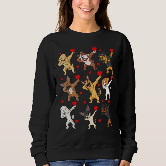 Sweatshirt Valentines Day Dabbing Dogs Holding Hearts Boys Gi (Devant)