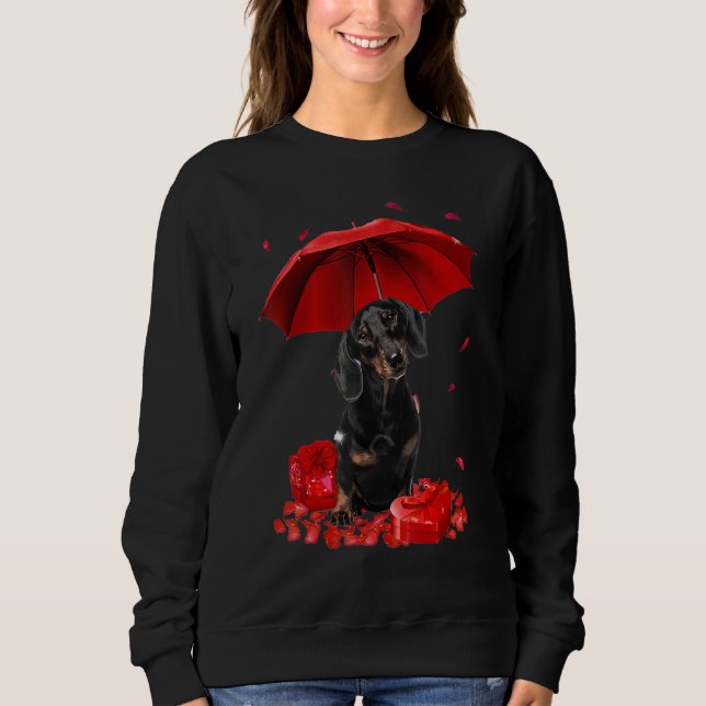 Sweatshirt Valentines Day Dachshund Umbrella Heart Puppy Dog  (Devant)