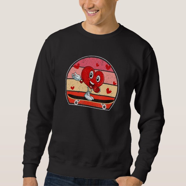 Sweatshirt Valentines Day Heart Riding Skateboard  Skater Cou (Devant)