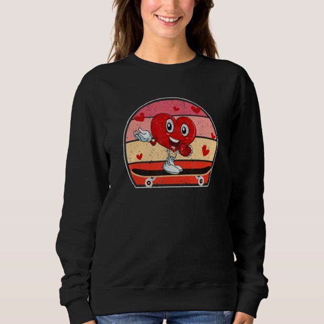 Sweatshirt Valentines Day Heart Riding Skateboard  Skater Cou (Devant)