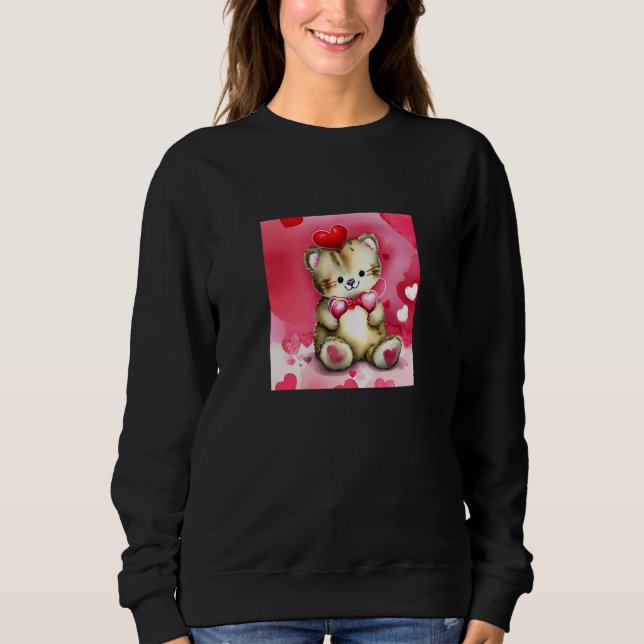Sweatshirt Valentine's Day Love Heart Cat Teddy Girlfriend Fi (Devant)