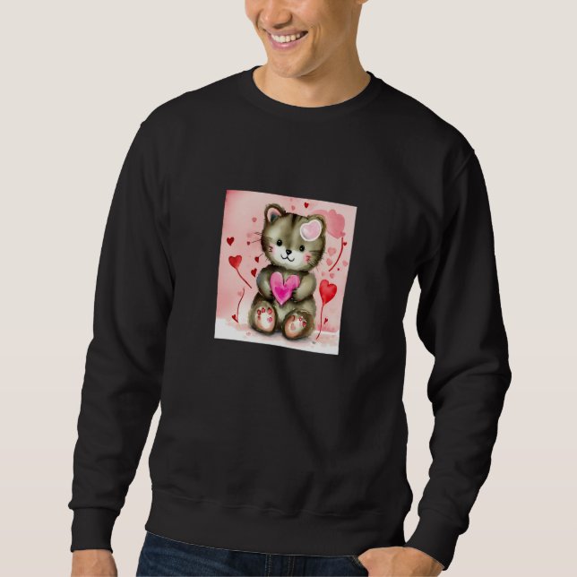 Sweatshirt Valentine's Day Love Heart Cat Teddy Girlfriend Fi (Devant)