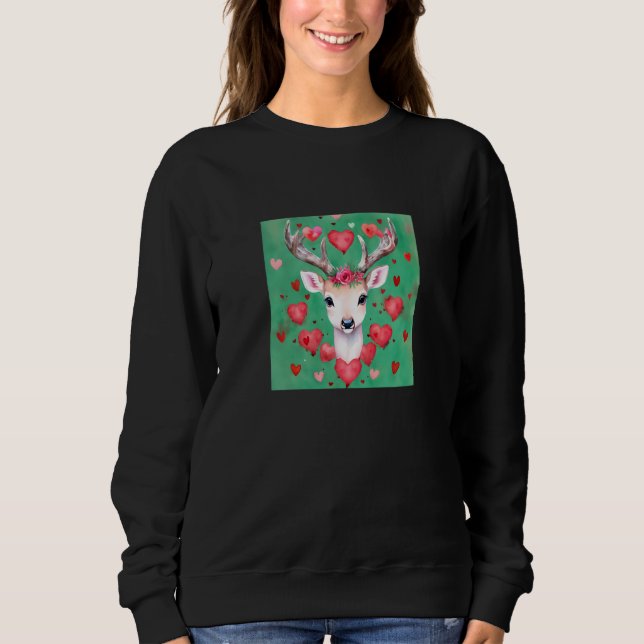 Sweatshirt Valentine's Day Love Heart Cute Deer Girlfriend Fi (Devant)