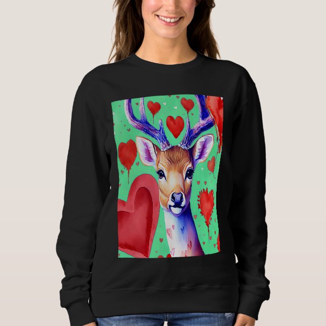 Sweatshirt Valentine's Day Love Heart Cute Deer Girlfriend Fi (Devant)