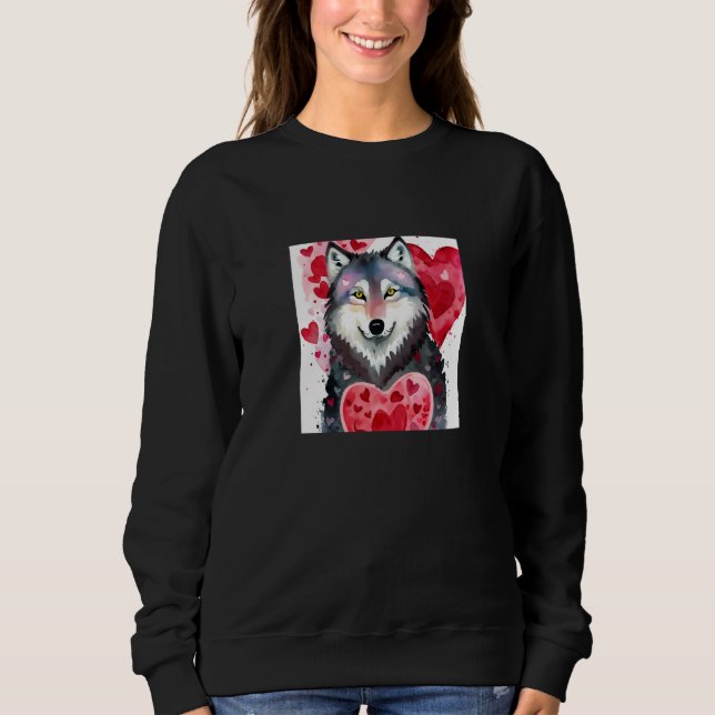 Sweatshirt Valentine's Day Love Heart Cute Wolf Girlfriend Fi (Devant)