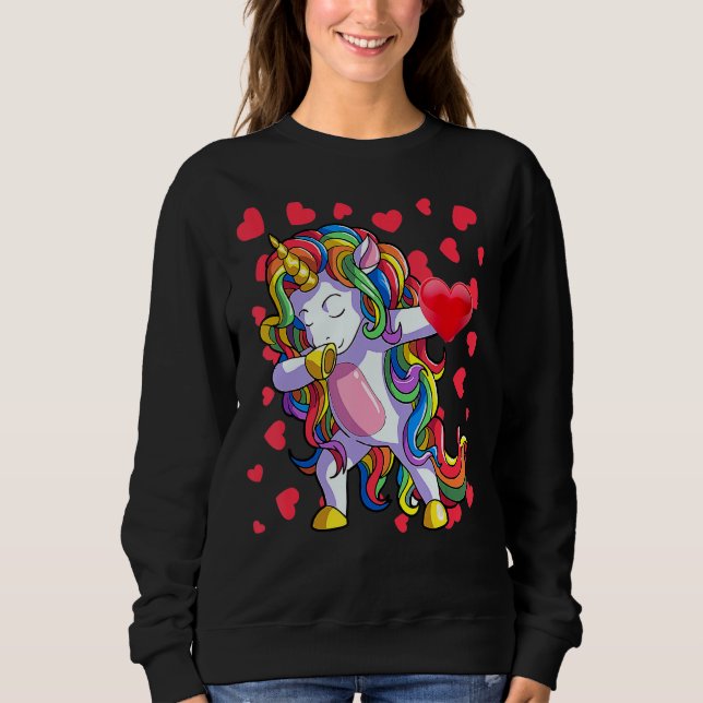 Sweatshirt Valentine's Day Shirt Girls Women Dabbing Unicorn  (Devant)