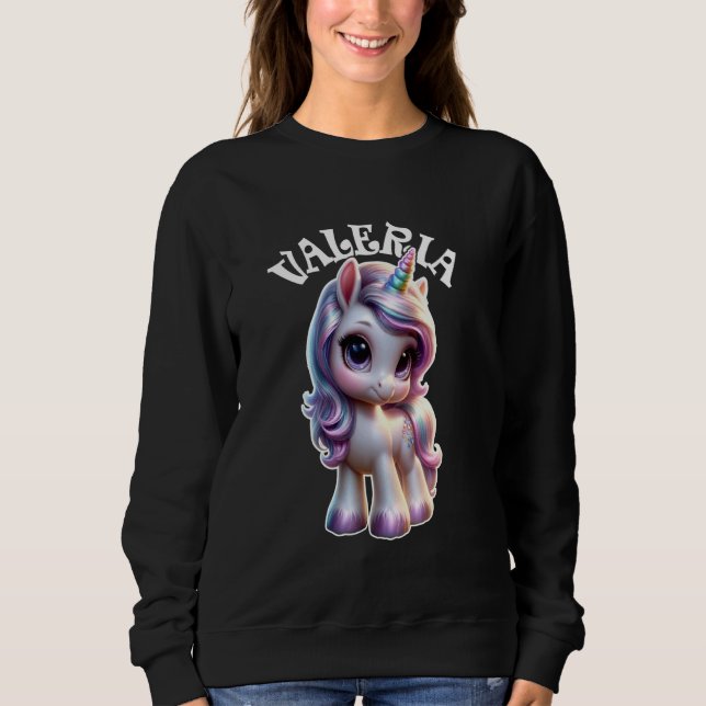 Sweatshirt Valeria Cute Unicorn Design pour filles Nom Valeri (Devant)
