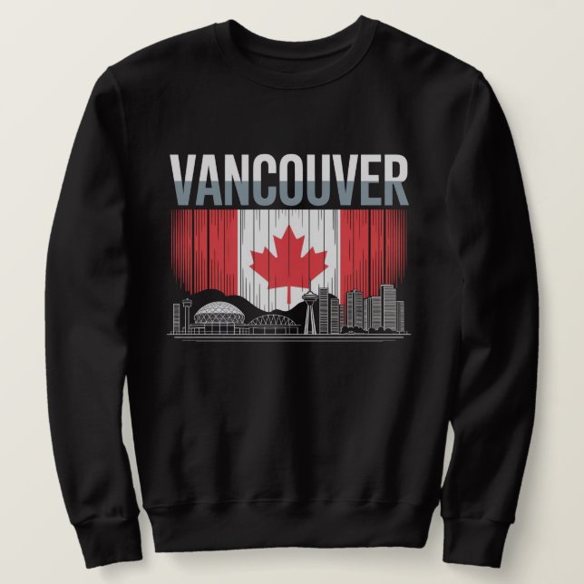 Sweatshirt Vancouver Canada Skyline | Vintage Flag & Mountain (Design devant)