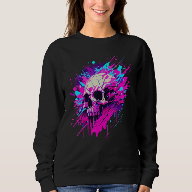 Sweatshirt Vaporwave Skull Urban Aesthetic Pastel Goth Street (Devant)