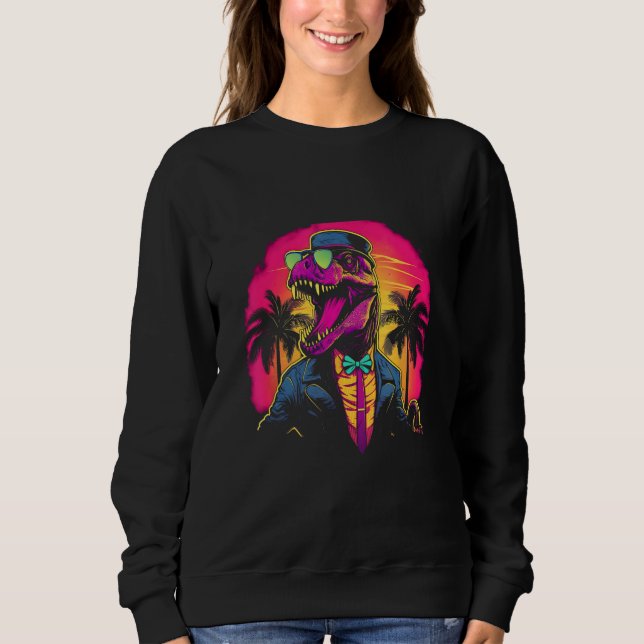 Sweatshirt Vaporwave Synthwave Rétro Dinosaure Trex 80s Retro (Devant)