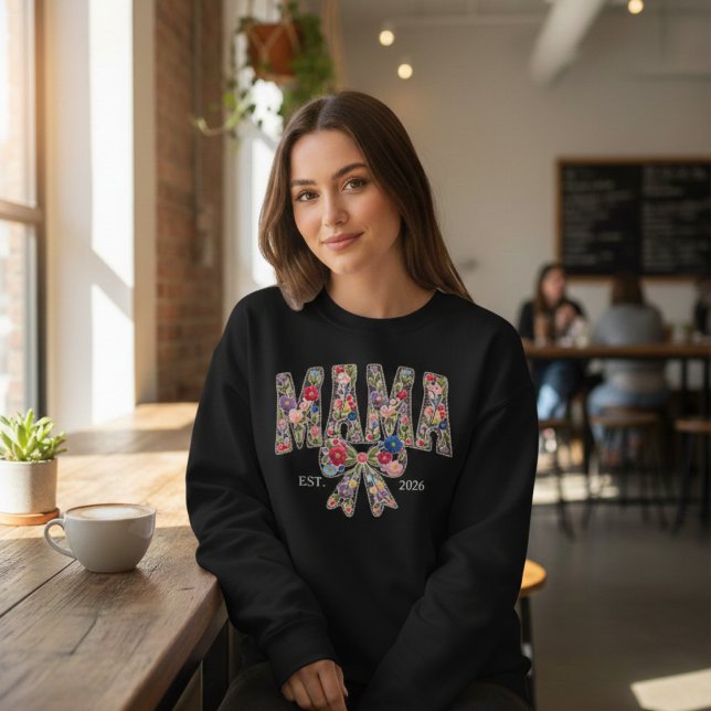 Sweatshirt Varsity Mama Est Fleurie Style Féminin (Créateur téléchargé)
