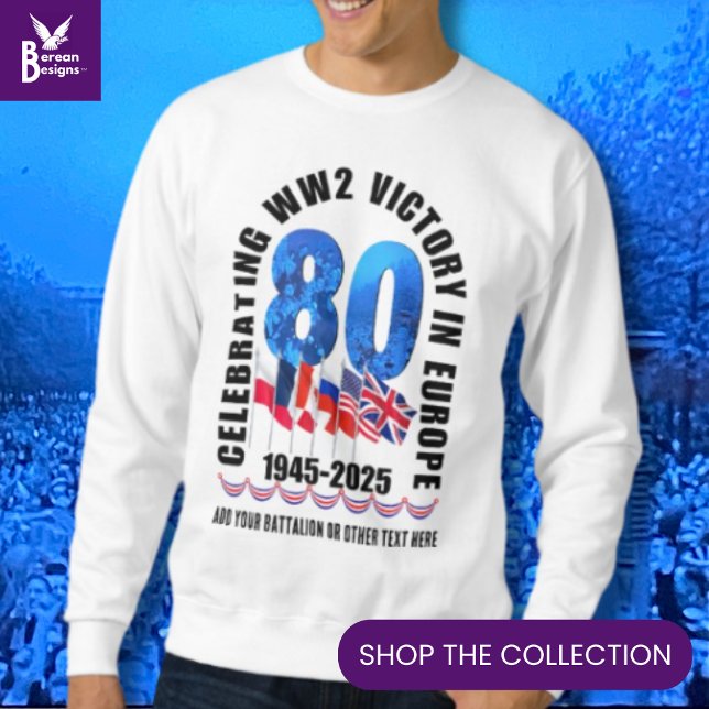 Sweatshirt VE DAY 80e anniversaire Victoire en Europe 2ÈME GU (Souvenir T-shirt to celebrate the 80th Anniversary of VE Victory in Europe Day w/ customizable text.)