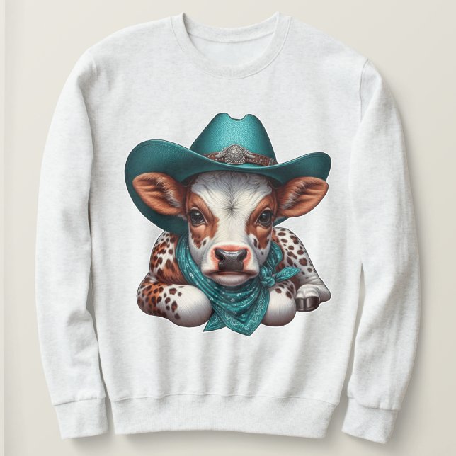 Sweatshirt Veau adorable en Cowboy Casquette et Bandana (Design devant)