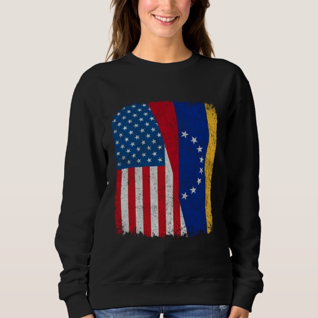 Sweatshirt Venezuelan American Flag Half USA Venezuela Root P (Devant)