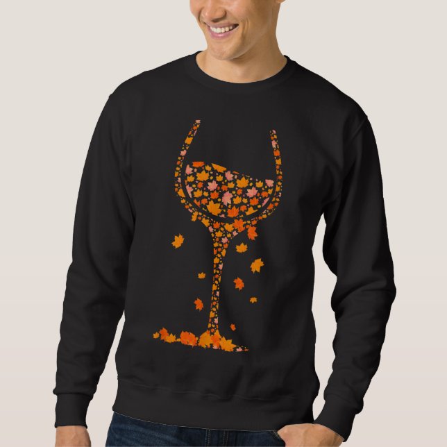 Sweatshirt Verre de vin Feuille d'érable Automne automne drôl (Devant)