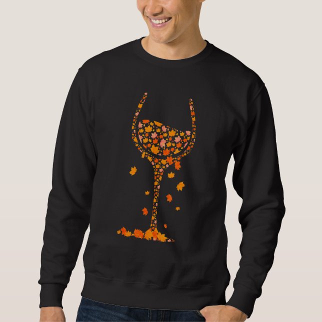 Sweatshirt Verre De Vin Feuille D'Érable Automne Boire Vin (Devant)
