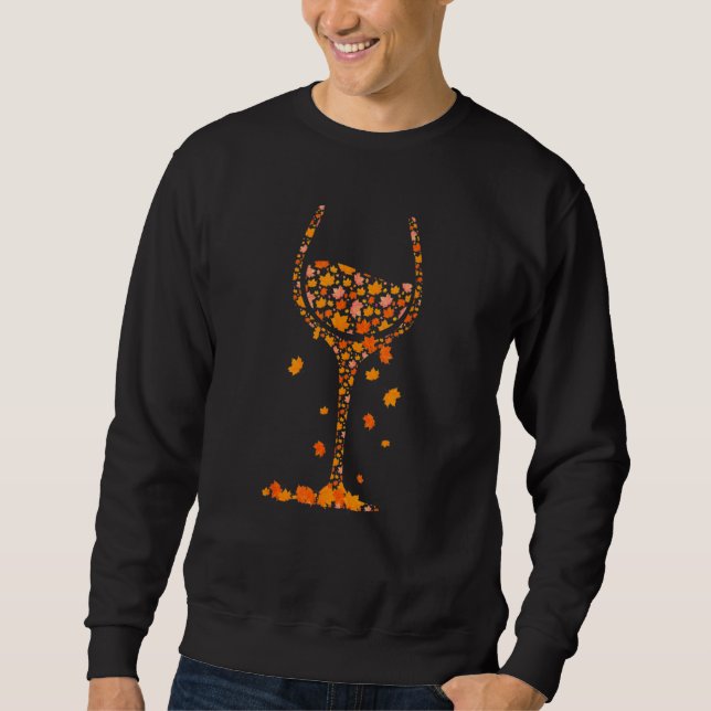 Sweatshirt Verre De Vin Feuille D'Érable Automne Boire Vin (Devant)