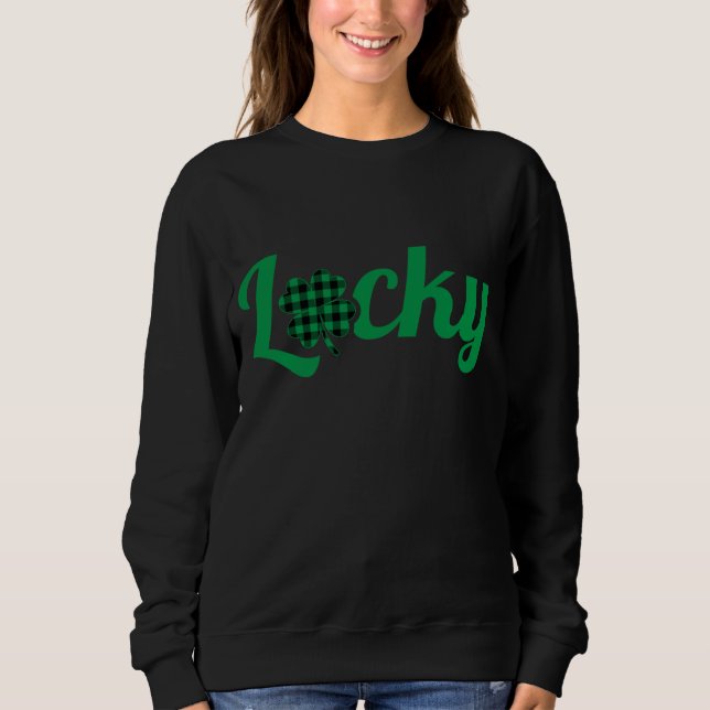 Sweatshirt Vert Plaid Lucky Shamrock Chemise Jour de la Saint (Devant)
