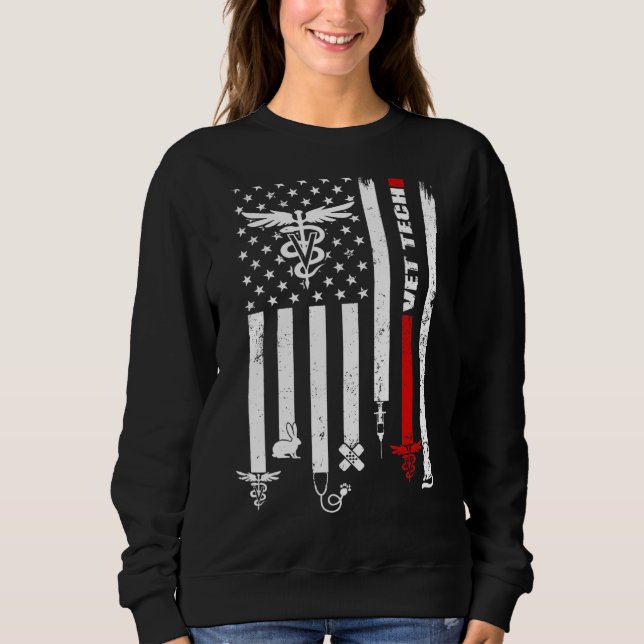 Sweatshirt Vet Tech Usa Flag Animaux de compagnie Technicien  (Devant)