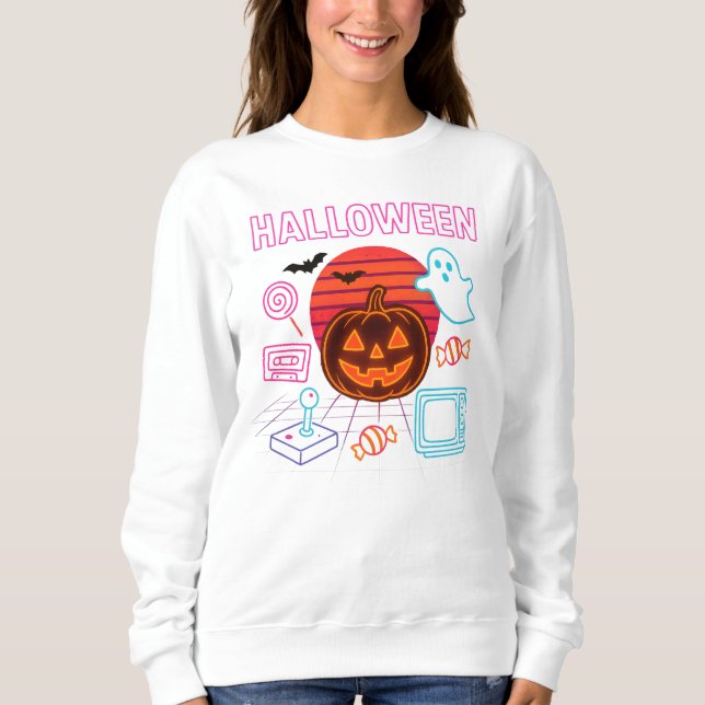 Sweatshirt Vêtements d’Halloween Jack-O’-Lantern Neon Unisex (Devant)
