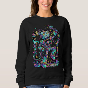 Sweatshirt VIBE ON Neon Robot DJ – Mascotte musicale colorée