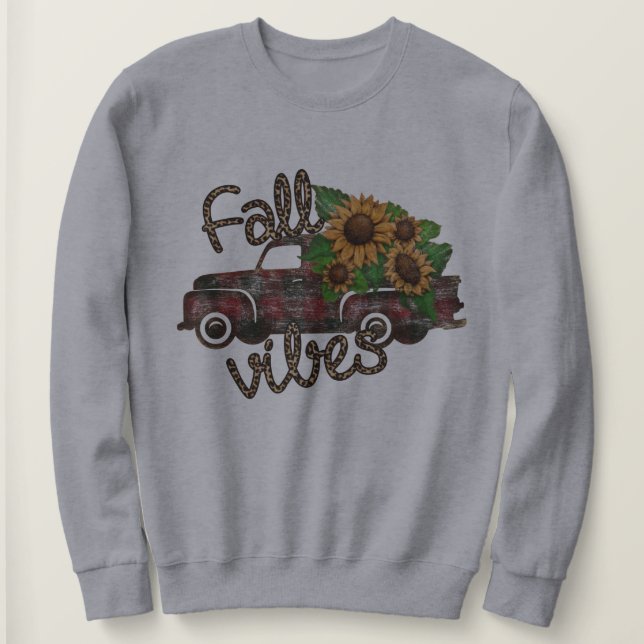 Sweatshirt Vibes d'automne | Camion de ramassage et tournesol (Design devant)