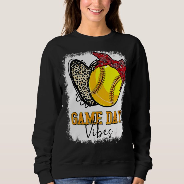 Sweatshirt Vibes de Jour du Jeu de softball Leopard Heart Hea (Devant)