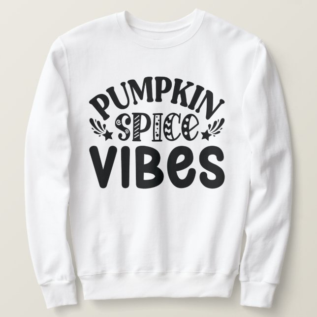 Sweatshirt Vibes d'épices citrouilles avec feuilles d'automne (Design devant)