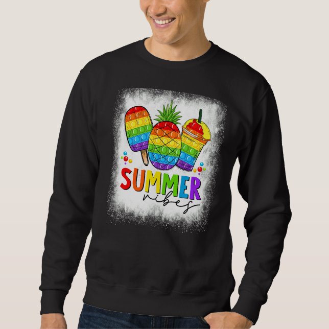 Sweatshirt Vibes d'été blanchies Poppin Rainbow Pineappy Hol (Devant)