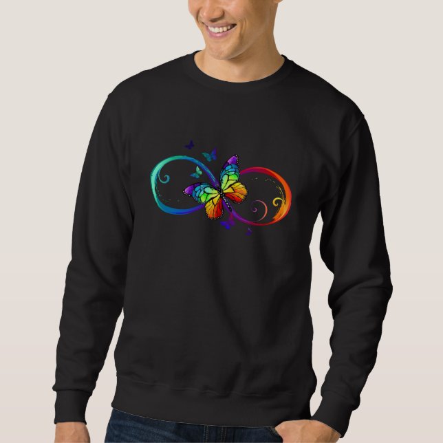 Sweatshirt Vibrant infinity with rainbow butterfly on black (Devant)