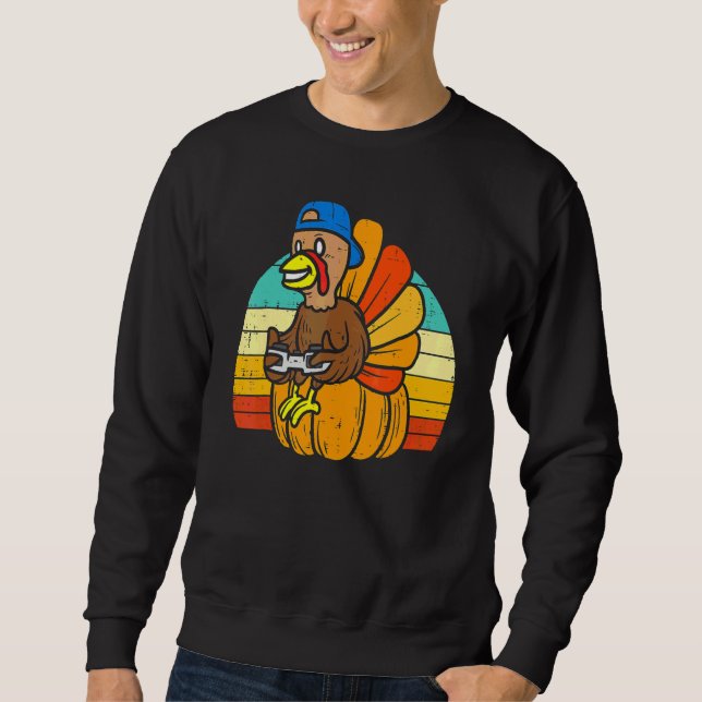 Sweatshirt Vidéo de Thanksgiving pour garçons rétro dinde de  (Devant)