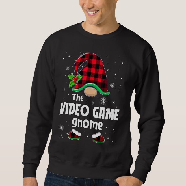 Sweatshirt Video Game Gnome Buffalo Plaid Christmas Matching  (Devant)