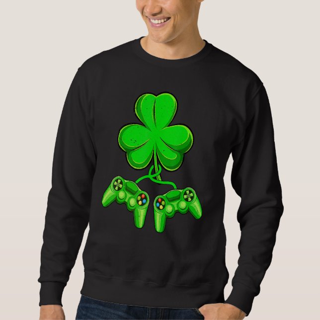 Sweatshirt Video Game Shamrock Game Controller Happy St Patri (Devant)
