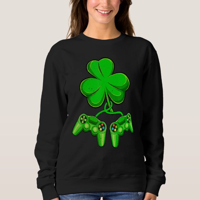 Sweatshirt Video Game Shamrock Game Controller Happy St Patri (Devant)