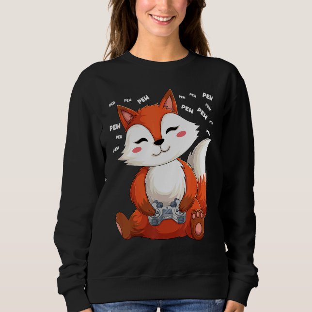 Sweatshirt Video Gamer Fox Gaming Fox Pew Gamer Kids (Devant)