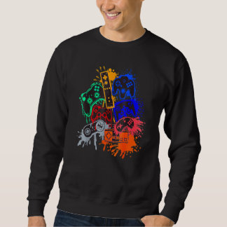 Sweatshirt Video Gamer Gaming Game Controller Color Splat Men