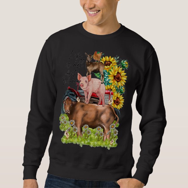 Sweatshirt Vie À propos de Balance Animaux Vache Cochon Chèvr (Devant)