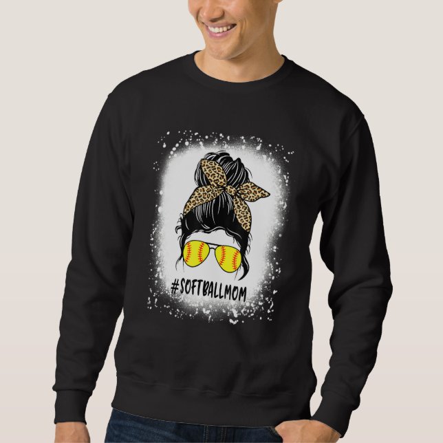 Sweatshirt Vie Mère De Softball Bleu Avec Leopard Et Messager (Devant)