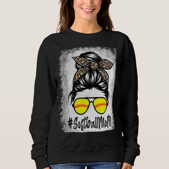 Sweatshirt Vie Mère De Softball Bleu Avec Leopard Et Messager (Devant)