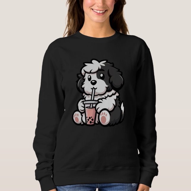 Sweatshirt Vieux anglais Sheepdog Bubble Tea Dog Funny Boba (Devant)