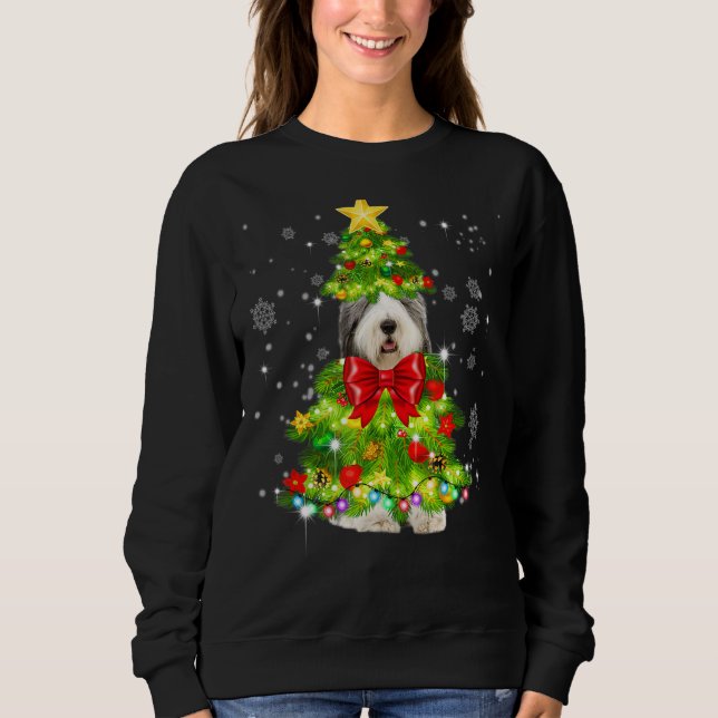 Sweatshirt Vieux anglais Sheepdog Christmas Tree Light Chien  (Devant)
