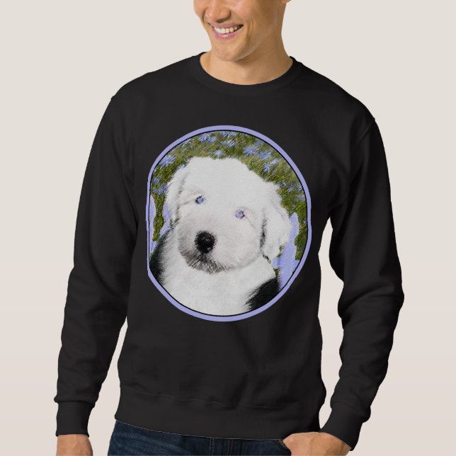Sweatshirt Vieux anglais Sheepdog Puppy Peinture - Chien Art (Devant)