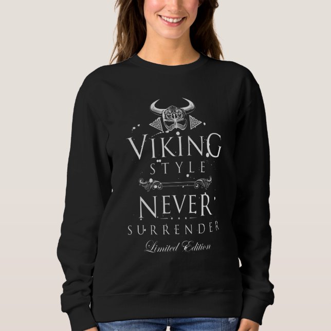 Sweatshirt Viking Never Surrender  Valhalla Workout Mma Odin  (Devant)