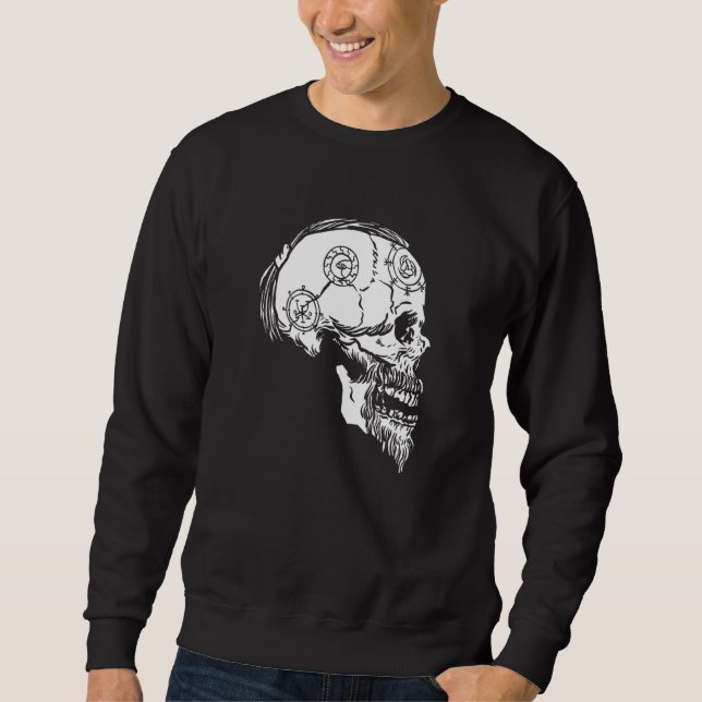 Sweatshirt Viking Valhalla Crâne Norse Mythologie Cheveux tre (Devant)