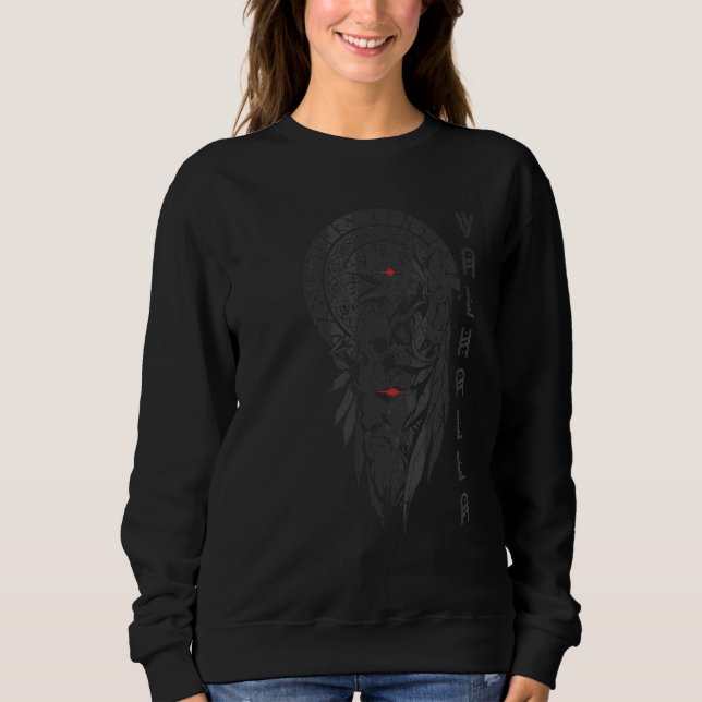 Sweatshirt Viking Valhalla Odin Thor Marteau Schieldmaid Bers (Devant)