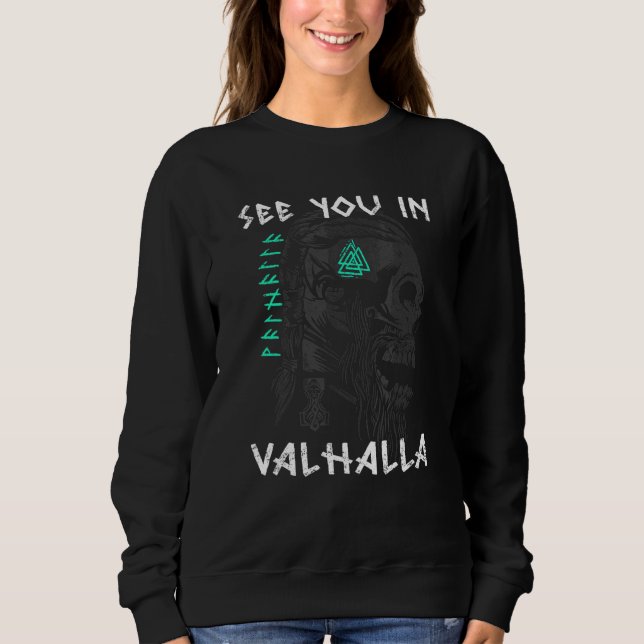 Sweatshirt Viking Valhalla Odin Thor Marteau Vierge Bouclier  (Devant)